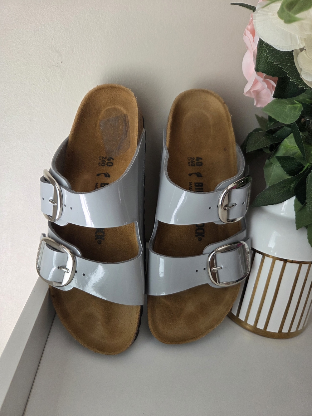 Birkenstock Women’s Double Buckle Sandals in Light Gray  Size 40